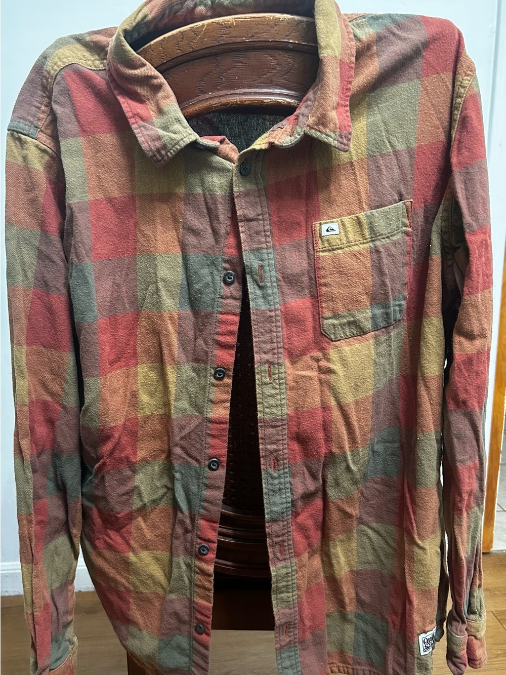 Quiksilver Red, Olive & Tan Plaid Flannel Shirt Jacket